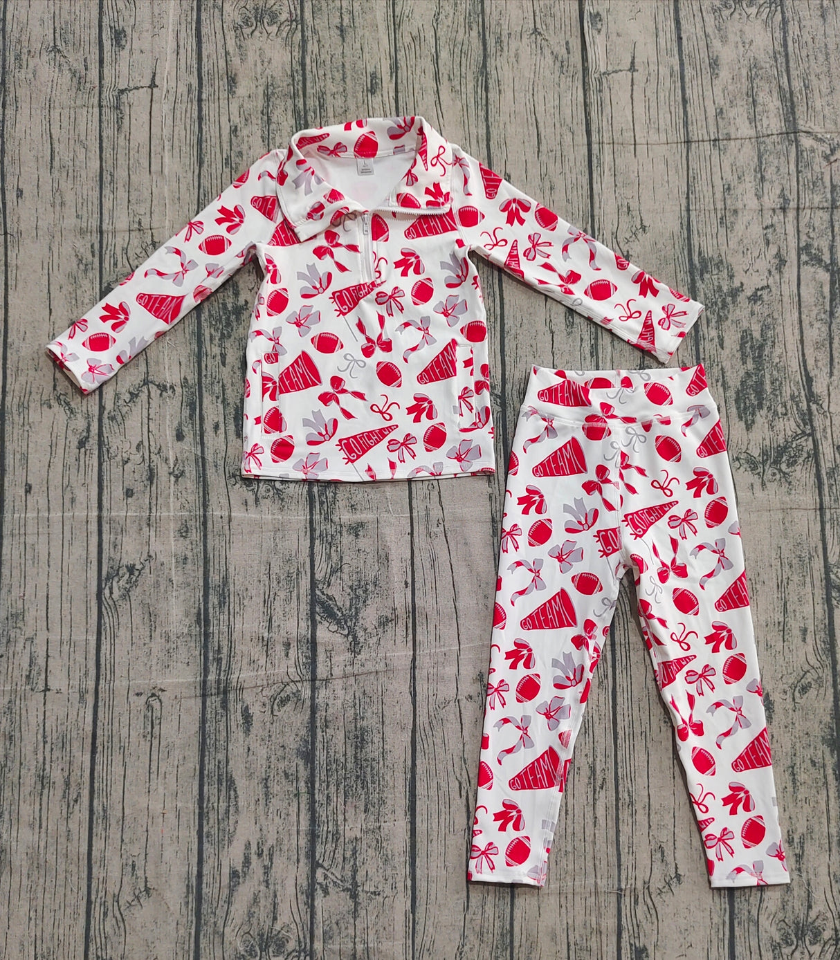 Red bow football zipper jacket leggings girls team yoga set