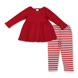Red long sleeves tunic stripe leggings girls outfits