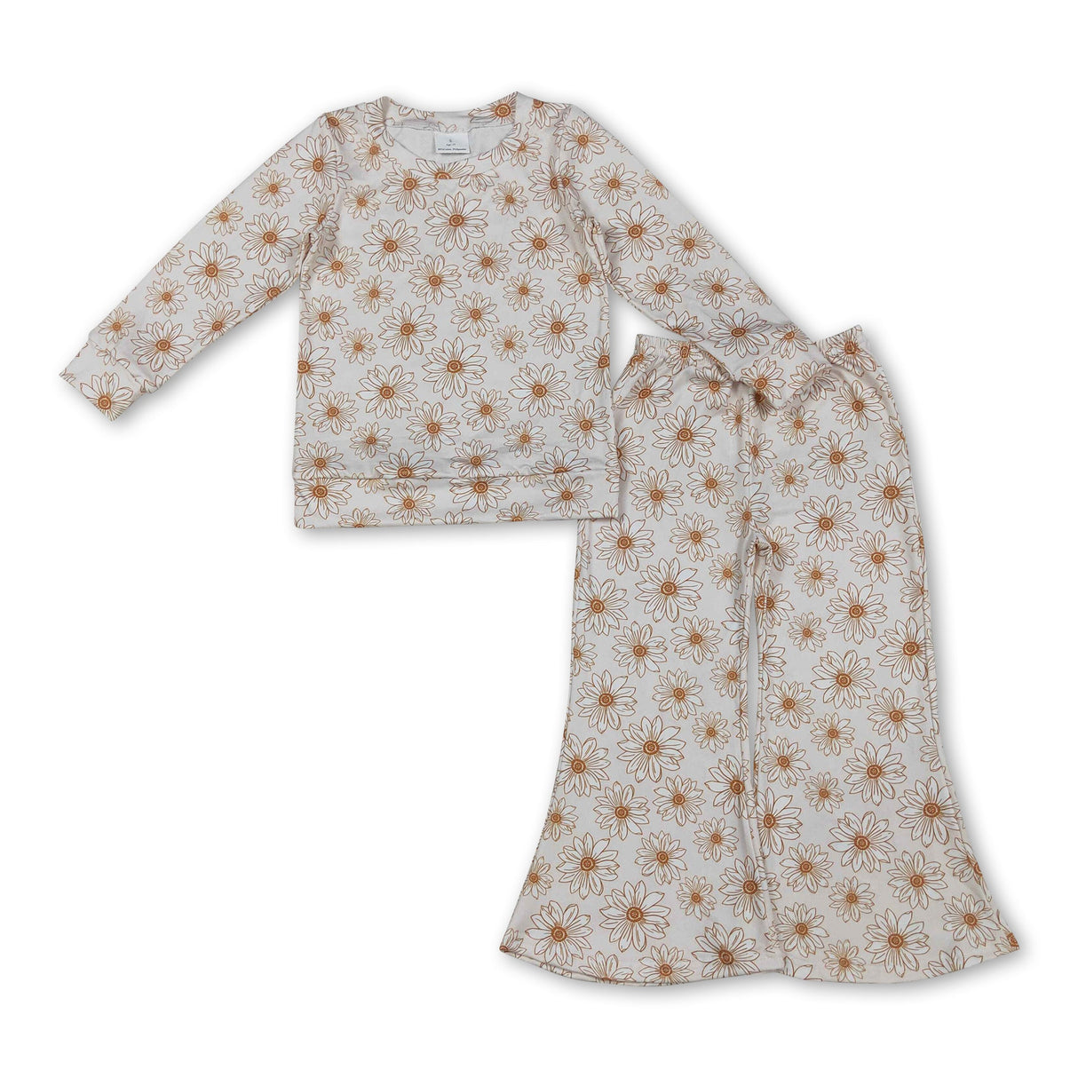 Long sleeves floral top flare pants girls clothing set