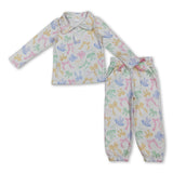 Colorful bow zipper pullover pants girls clothing set