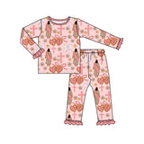 Long sleeves heart bow cross kids girls pajamas