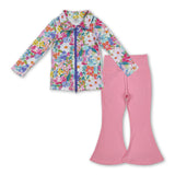 flowers zip jacket pink pants girls yoga clothes
