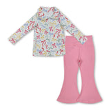 Colorful bow zip pullover pants girls yoga clothing set