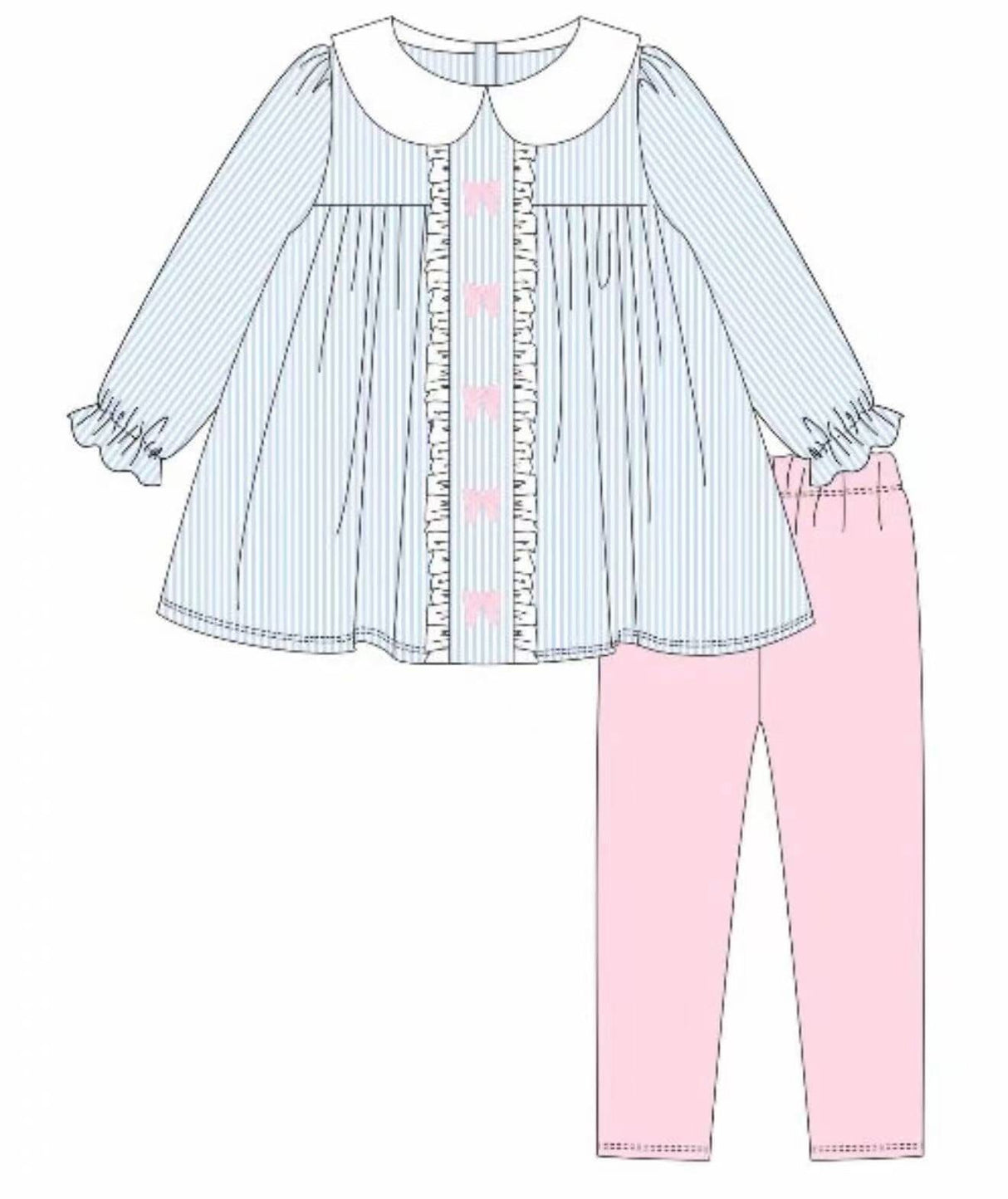 blue stripe pink bows print pink pants girls outfits