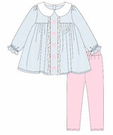 blue stripe pink bows print pink pants girls outfits