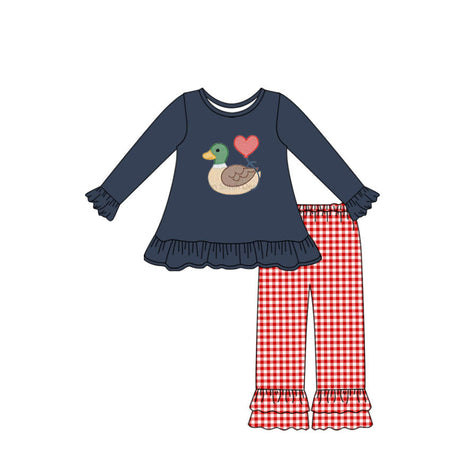 blue valentine duck print red plaid pants girls long sleeve outfits