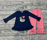 blue valentine duck print red plaid pants girls long sleeve outfits