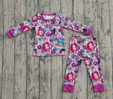purple cartoon print girls long sleeve set