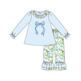 blue floal flowers print girls long sleeve set
