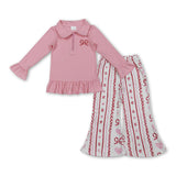 Pink heart bows pullover pants kids girls Valentine's day set