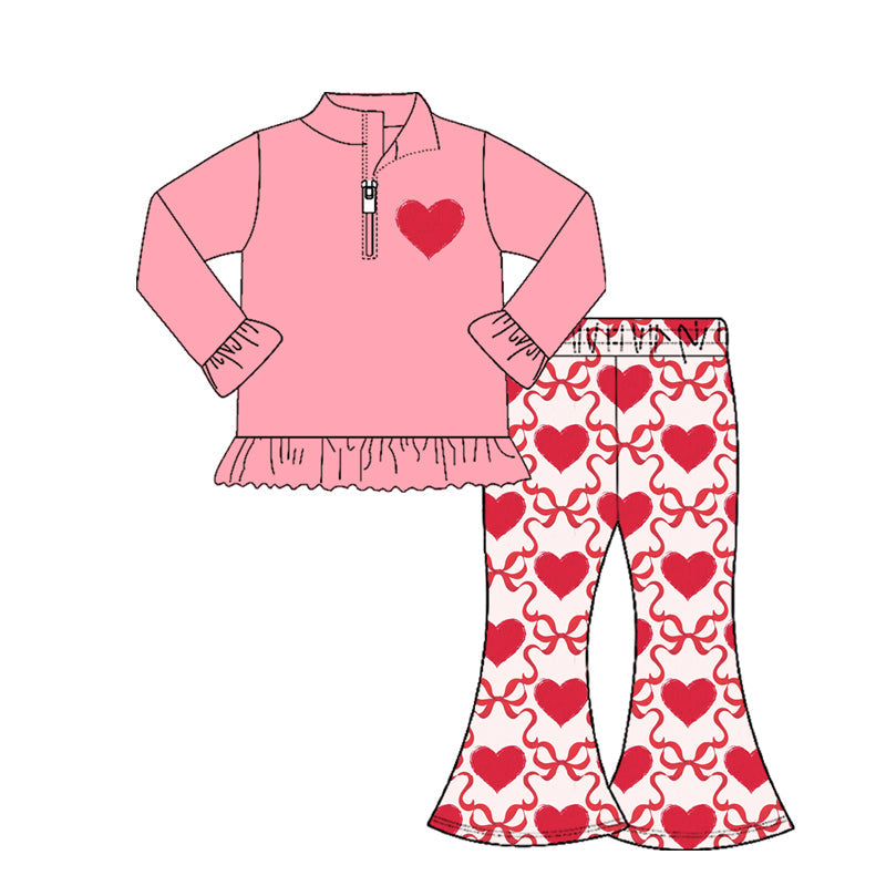 red heart bows kids girls zipper valentine set