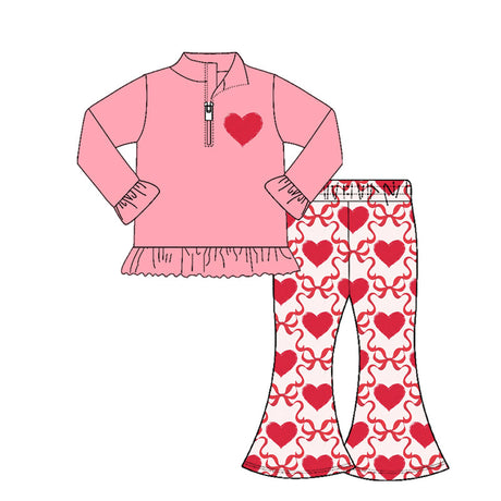 red heart bows kids girls zipper valentine set