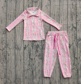 pink flowers girls pocket fall yoga pink set