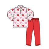 pink bows red heart girl zipper long sleeve set