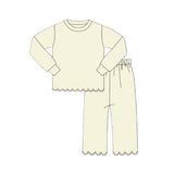 beige solid girl long sleeve pajamas set