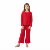 red solid girl long sleeve pajamas set