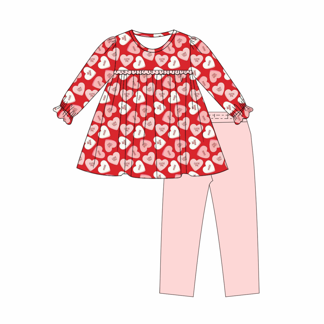 red cow heart print girl long sleeve set