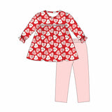red cow heart print girl long sleeve set