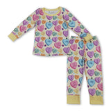 Yellow plaid stars heart kids girls Valentine's pajamas