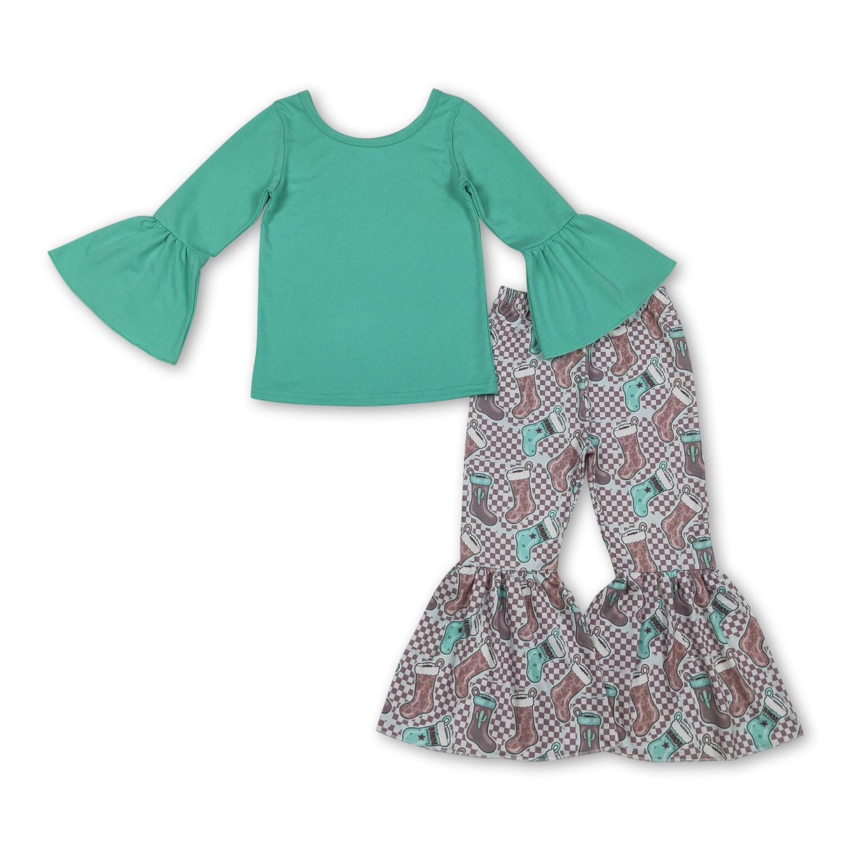 Long sleeves cotton top cactus boots western girls outfits