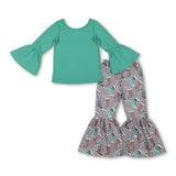 Long sleeves cotton top cactus boots western girls outfits