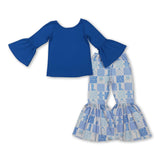 Blue cotton top candy cane santa pants girls Christmas outfits