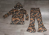 Long sleeves brown camo hoodie pants girls outfits