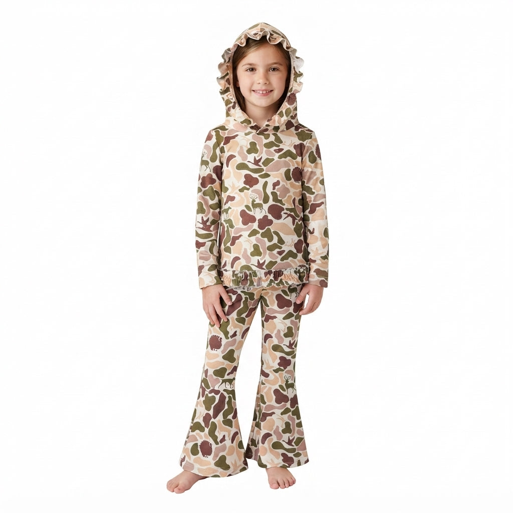 Long sleeves hunting camo hoodie pants girls outfits