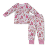 Pink boots heart bow kids girls western Valentine's pajamas