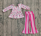 Heart bow top stripe pants girls Valentine's outfits