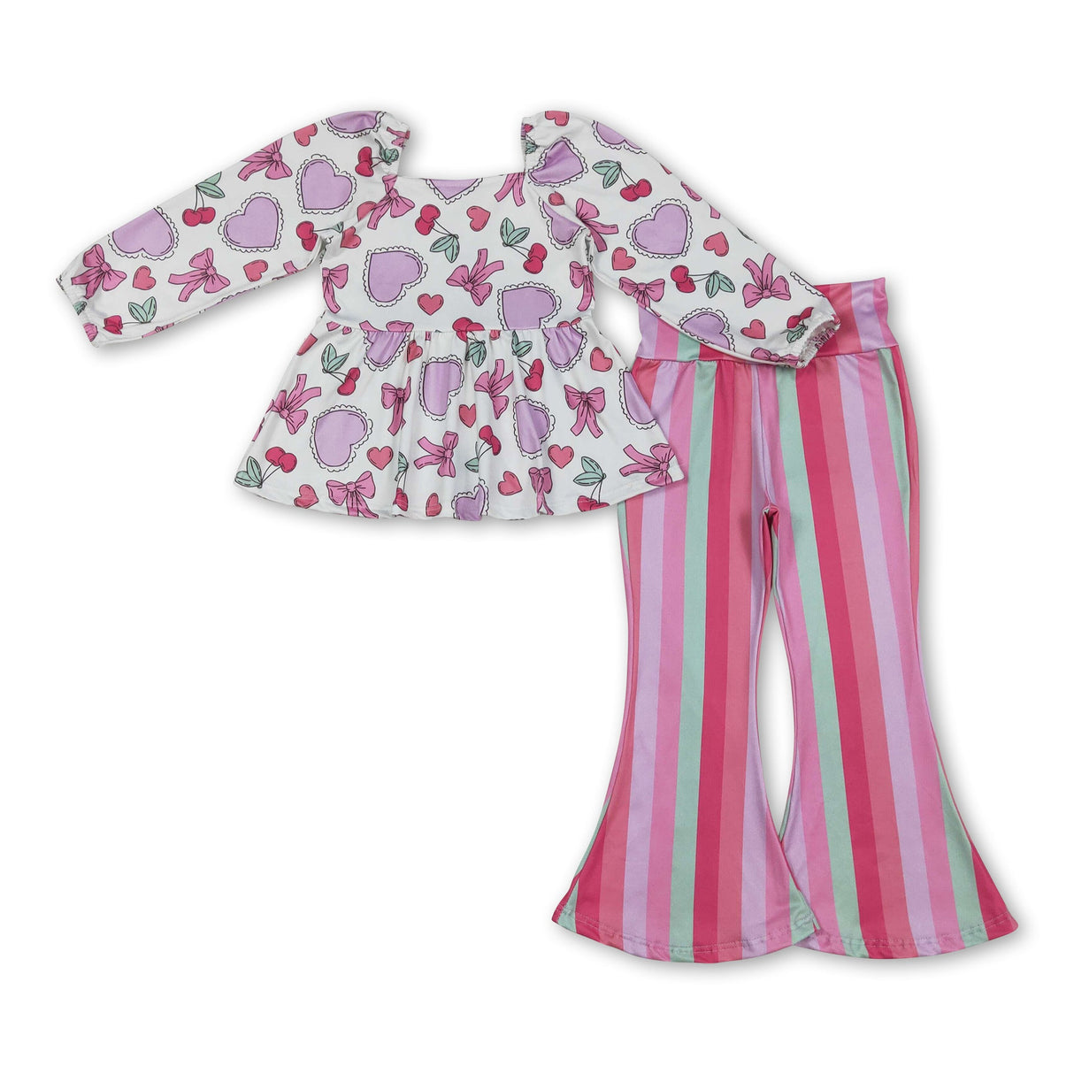 Heart bow top stripe pants girls Valentine's outfits