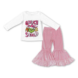 White green face top pink velvet pants girls Christmas outfits