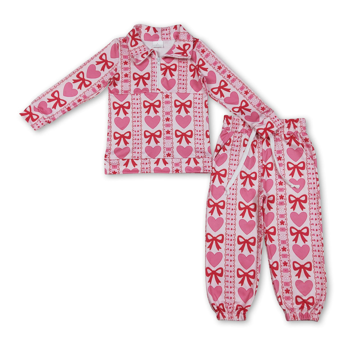Heart bow pullover pants girls Valentine's outfits