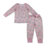 Long sleeves pink heart donuts kids girls Valentine's pajamas