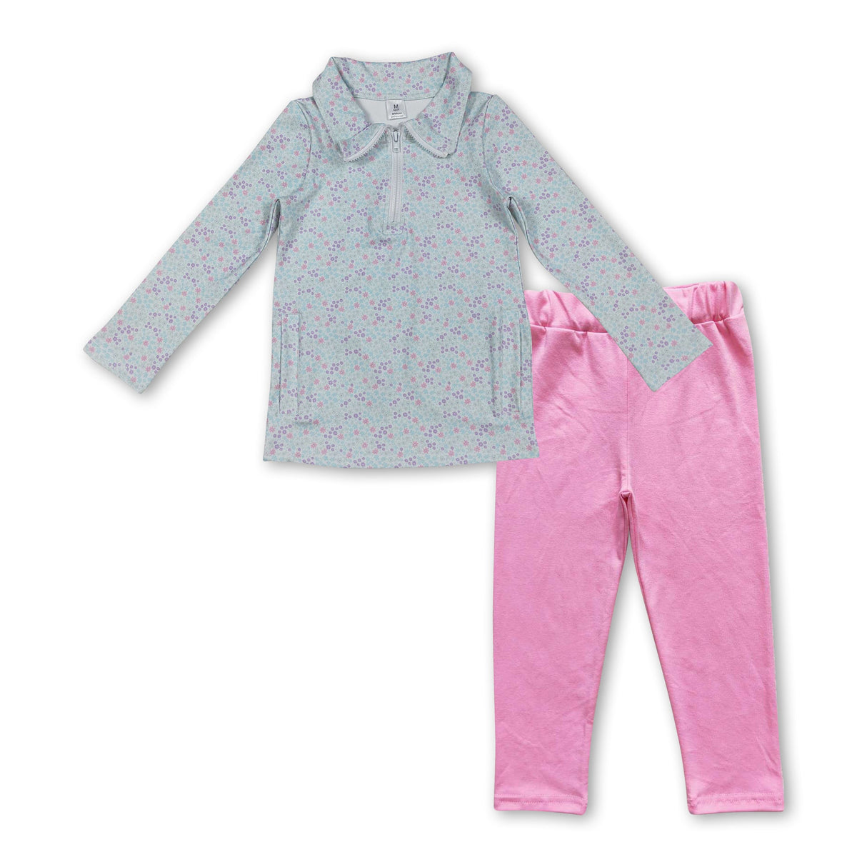 Floral active pullover pink cotton leggings girls clothing set
