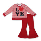 Love heart stripe top red jeans girls Valentine's clothing