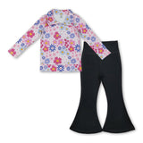 Floral zipper pullover black pants girls active yoga set