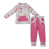 Long sleeves floral pullover pockets pants girls outfits