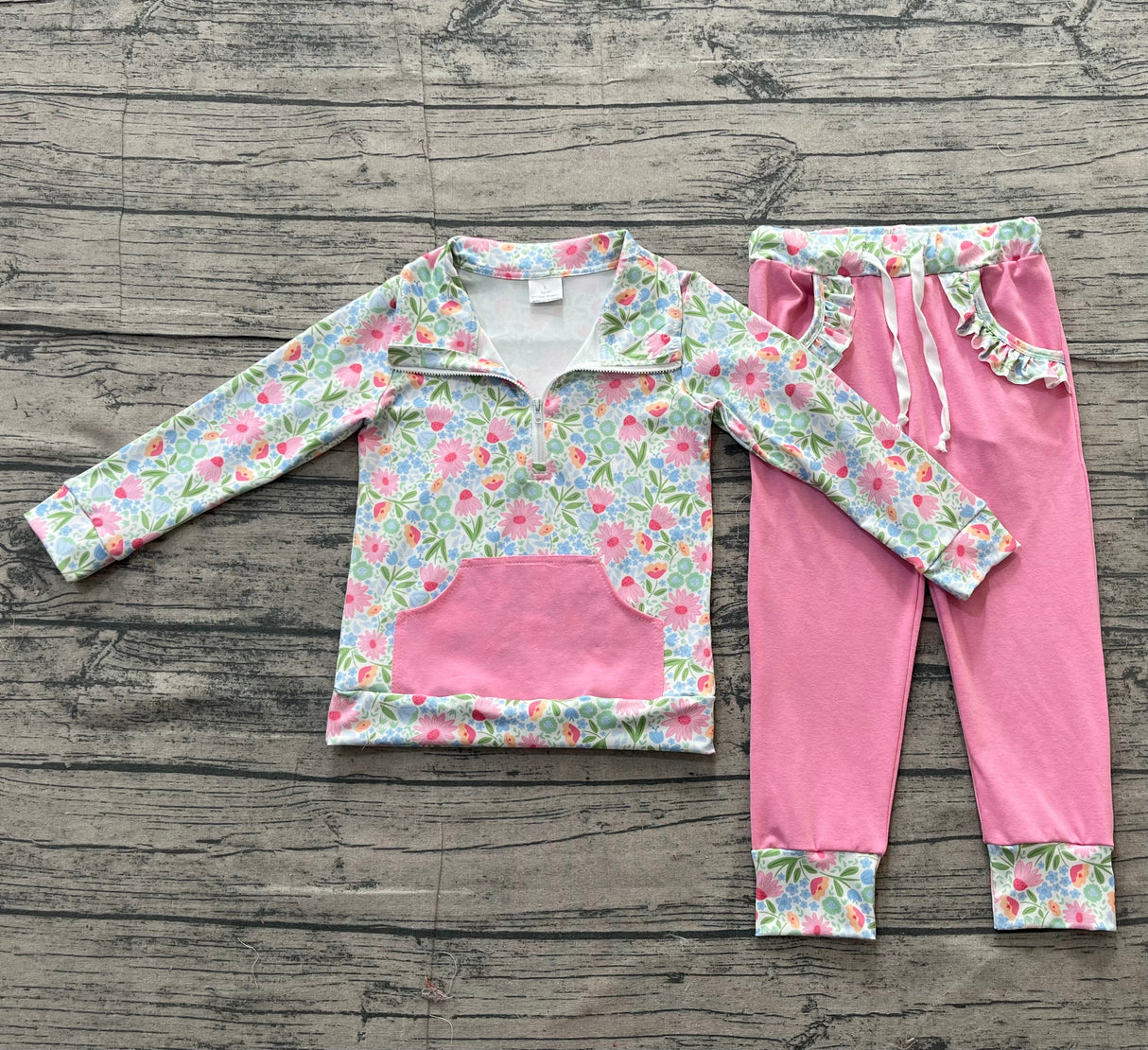 Floral pullover pockets ruffle pants kids girls outfits
