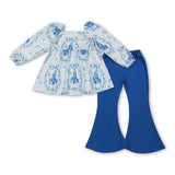 Stripe bow castle tunic pants kids girls clothing set