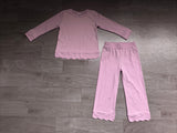 Cotton long sleeves scallop girls fall pajamas set