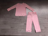 Pink cotton long sleeves scallop girls pajamas set