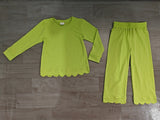 Mint green long sleeves scallop top pants kids girls outfits