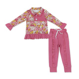 Long sleeves floral pullover ruffle pants girls fall clothes
