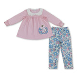 Floral pumpkin bow embroidery tunic leggings girls fall outfits