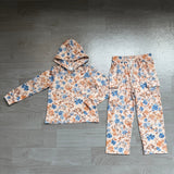 Long sleeves blue floral hoodie pants kids girls outfits