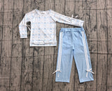 Light blue pumpkin bow top cotton pants girls fall outfit
