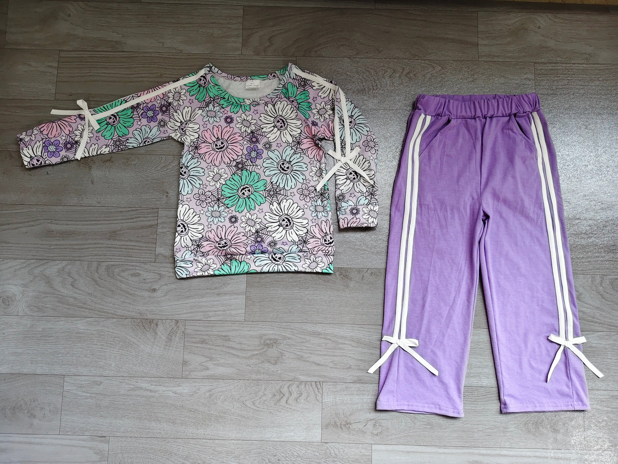 Pumpkin flower top lavender pants girls Halloween clothes