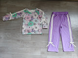 Pumpkin flower top lavender pants girls Halloween clothes