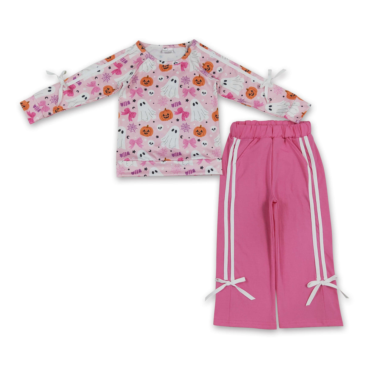 Ghost pumpkin bow top cotton pants girls Halloween set